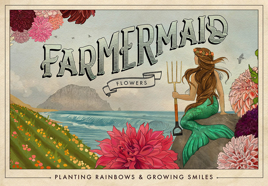 "Farmermaid Flowers" "Planting Rainbows & Growing Smiles" logo.